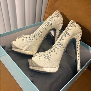 Betsey Johnson Cream Heels with Rhinestones